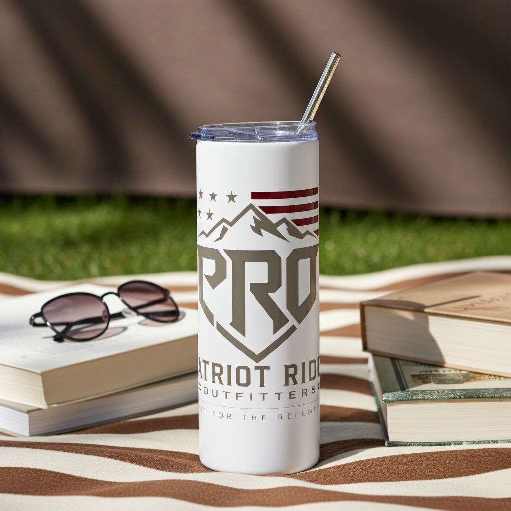 Patriot Ridge 20oz Stainless Tumbler – Insulated Travel Cup with American Flag & Mountain Logo